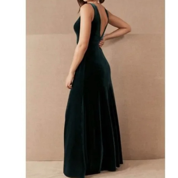 Jenny Yoo Woman’s Forrest Green Velvet Logan Mesh V Neck Maxi Formal Gown Dress - Picture 3 of 13